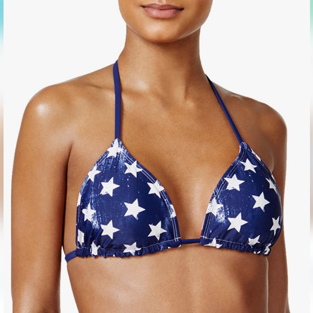 💎 California Waves Women's USA Reversible Printed Bikini Top in Size Small